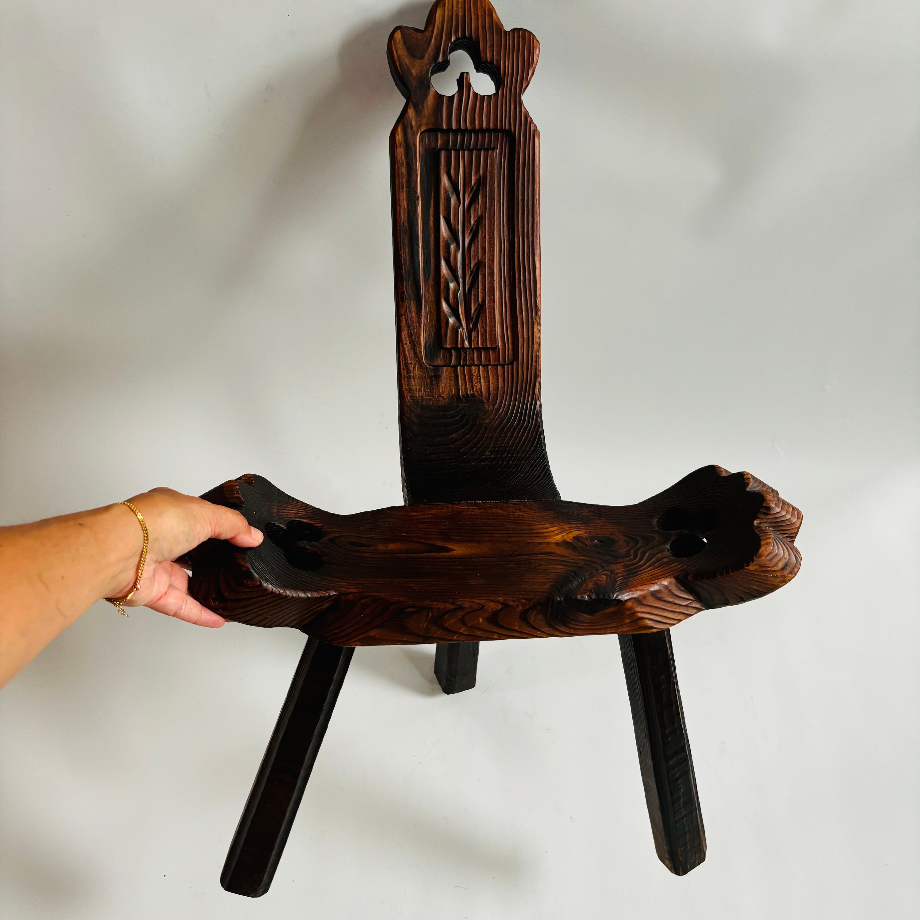Vintage Antique Spanish Brutalist Birthing Chair in Solid
