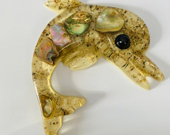 Delightful Dolphin Vintage Mid century Resin Fish Modern Plastics Devon 1950s Abalone Shell &#39;Deeley Enterprises&#39; Unique &#39;Shellart&#39; Branded
