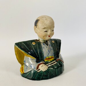 Antique Japanese Samurai Nodder Ceramic Great condition and Character Truly Unique-Handmade painted and glazed Edo-Early Meiji 1850-1899 image 10