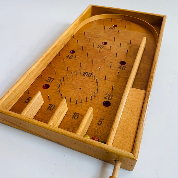 1950er Jahre Vintage Bagatelle Brett Dehor Tivoli Holz Flipper Spiel, handgefertigtes Holz fehlt 100 Glockennägel, wird ohne Kugellager geliefert