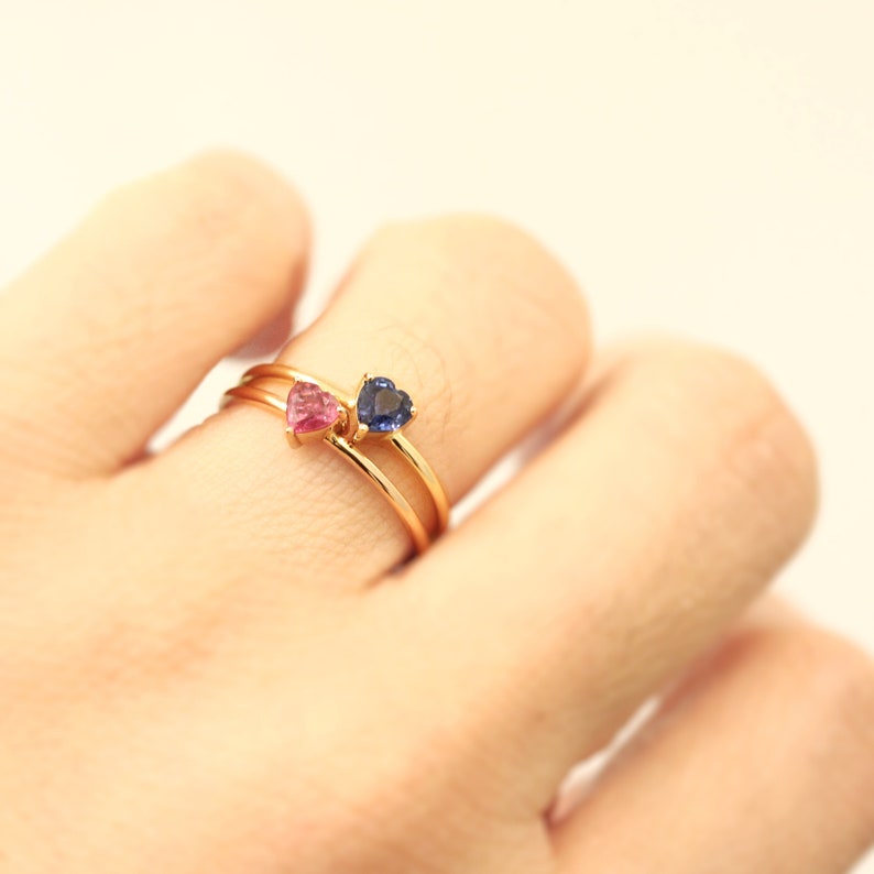 14k real solid gold solitaire gemstone ring with natural blue sapphire