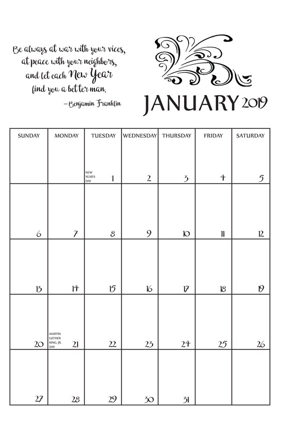 2019 wall calendar instant