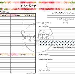 Monthly Insert Printable, Daily Calendar, Budget, Spending Tracker, Wellness Goals, Digital Download