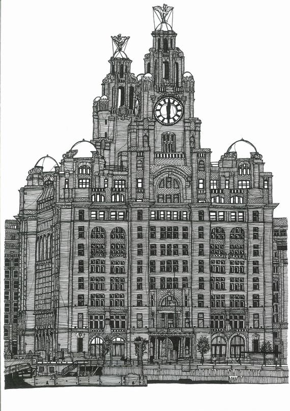 Kontinuierlichen Strichzeichnung Des Royal Liver Building In Etsy