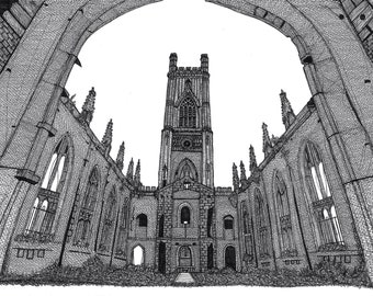 Line drawing of St Luke's/Bombed Out Church in Liverpool