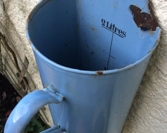 French Vintage Enamelware ,French Irrigator, Enamel jug, baby blue jug,French vintage enamel