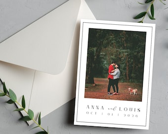 Plantilla minimalista para guardar la fecha con foto de línea simple, guardar la fecha con foto, guardar la fecha editable, guardar la fecha, descarga instantánea