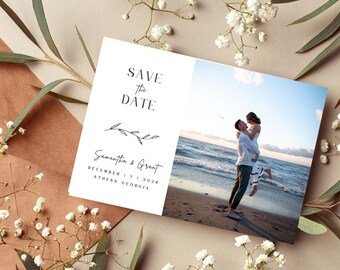 Plantilla editable minimalista para guardar la fecha con texto en inglés Nature Write / Anuncio de boda de Canva, descarga instantánea