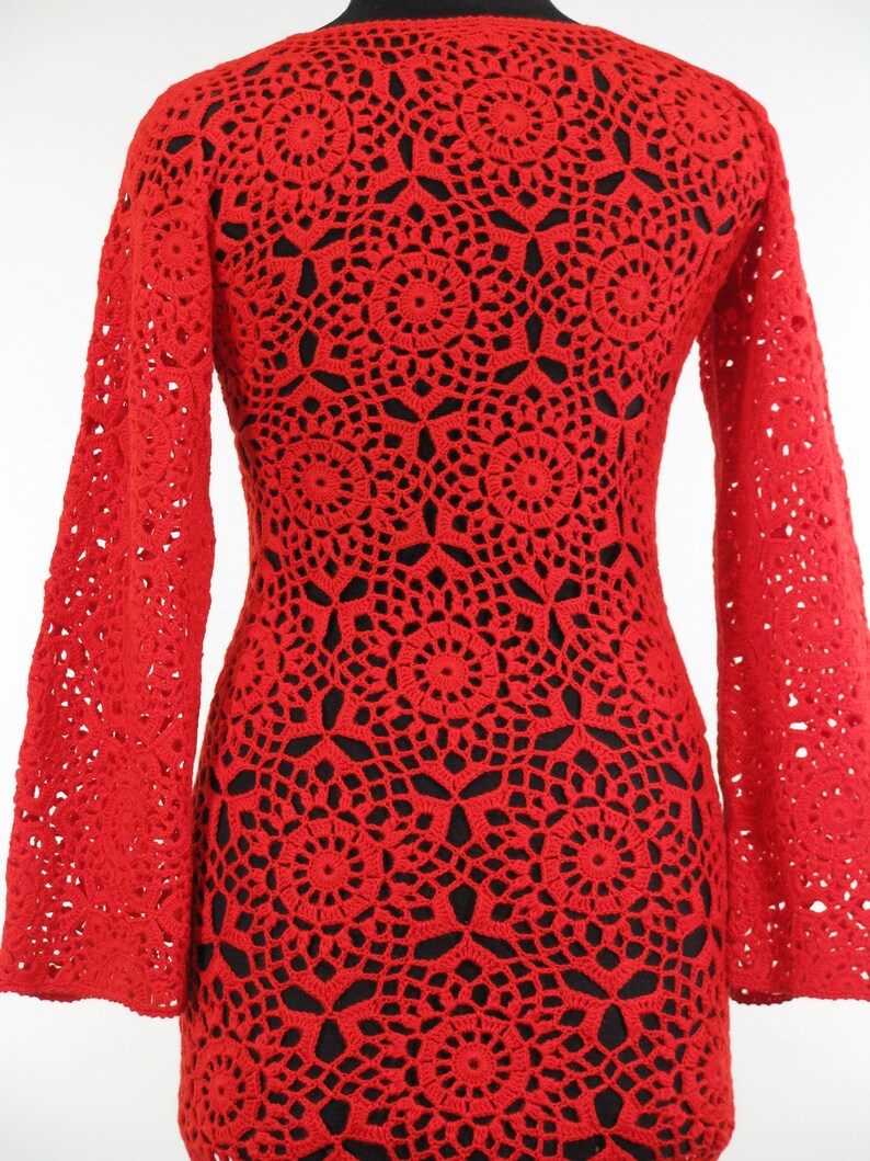 Red Crochet Dress Women Hand Knitted Dress Openwork Knitted Etsy
