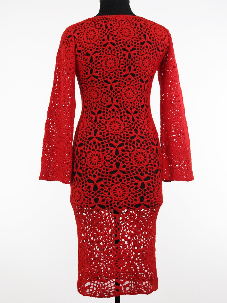 Red Crochet Dress Women Hand Knitted Dress Openwork Knitted Etsy