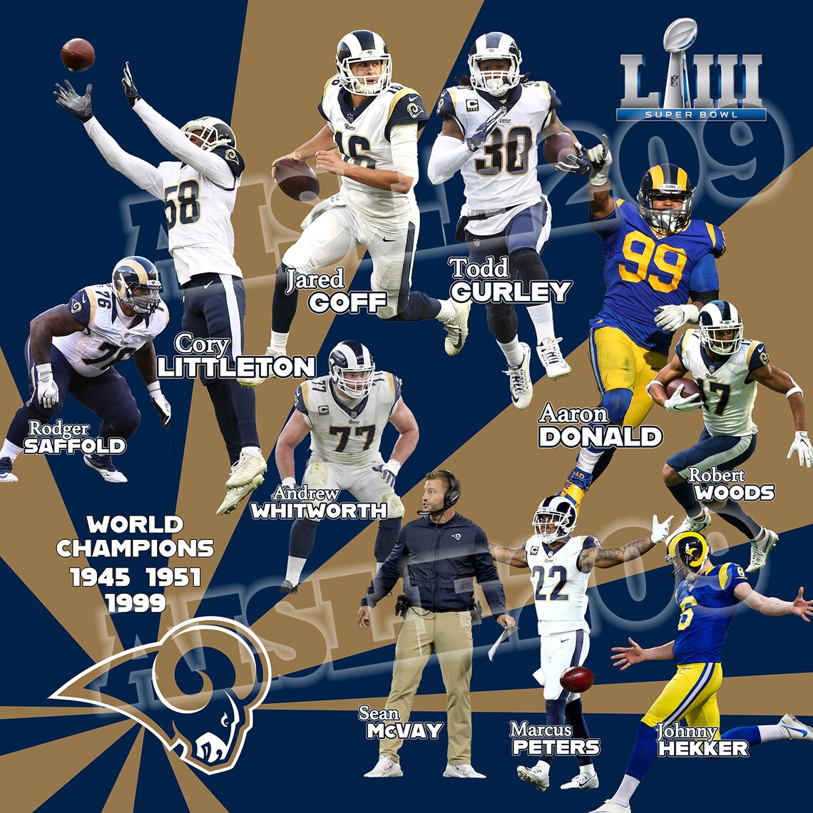 Los Angeles Rams Wall Art Home Decor 2018 NFC West Super Bowl Etsy