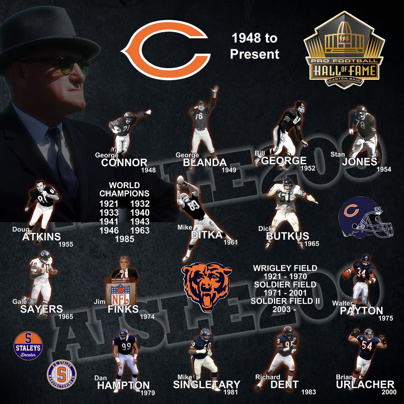 Chicago Bears Players in NFL Hall of Fame Wall Art Home Decor Etsy