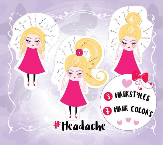 Headache Stickers Migraine Kawaii Girls Planner Sick Day Pain Etsy
