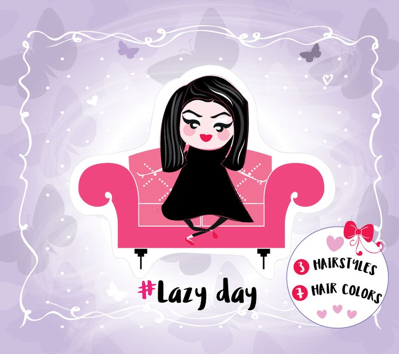 Lazy Day Stickers Me Time Stickers Kawaii Stickers Kawaii Girl Etsy