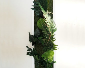 GREEN LOVE Preserved Plant Picture 20x60cm – Oak Wood Frame · Preserved Plants · Panoramic Format · Handcrafted in France