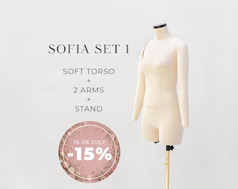 SOFIA SET 1 - SAVE 15% // Soft anatomic tailor dress form with 2 arms | Plus size tailor mannequin for your sewing studio | Custom size