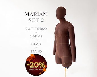 MARIAM Soft Tailor Dress Form with Arms and Head in Deep Brown (SET 2) – Fully Pinnable Torso, Arms, Head, Stand