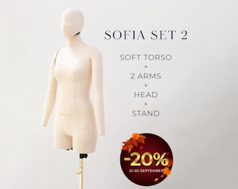 SOFIA Soft Sewing Dummy with Arms and Head (SET 2) – Pinnable Mannequin Torso, Arms, Head and Stand for Tailoring