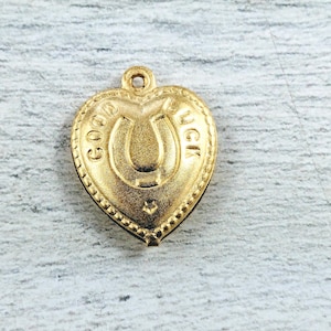 2pcs. Satin Matte Gold Good Luck Horseshoe Puffy Heart Charms, Double Sided, Love, 20x16mm