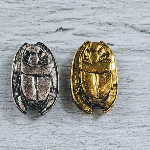 Antique Silver or Brass Plated Scarab Beetle Beads, Egyptian Scarab Bead, 21x15mm, 1pc.