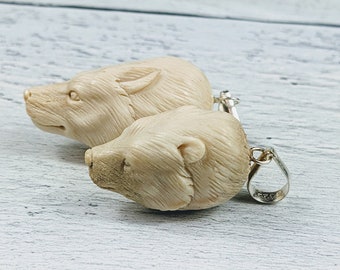 Hand Carved Deer Antler Wolf or Bear Head Pendant, Charm, Animal, Nature, 1pc.