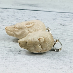 Hand Carved Deer Antler Wolf or Bear Head Pendant, Charm, Animal, Nature, 1pc.