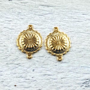 Small Satin Matte Gold Plated Concho Connectors, Links, 2pcs. Western, Southwestern, 16x12mm, Charms