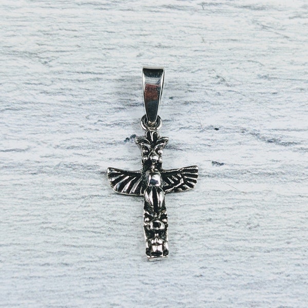 Small Sterling Silver Tribal Totem Pole Charm, Ethnic, 25mm