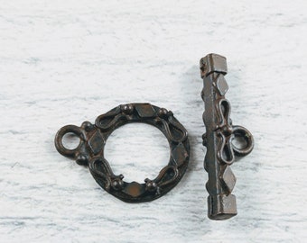 Cierres de palanca adornados de 14 mm con puntos chapados en marrón rústico, 2 juegos, barra, texturizado