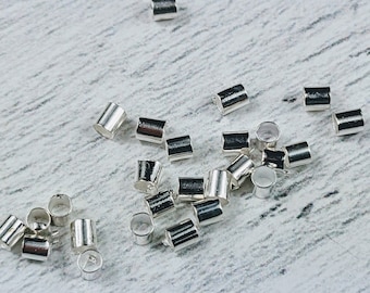 Perles de sertissage plaquées argent de 2 mm, perles de sertissage de tube