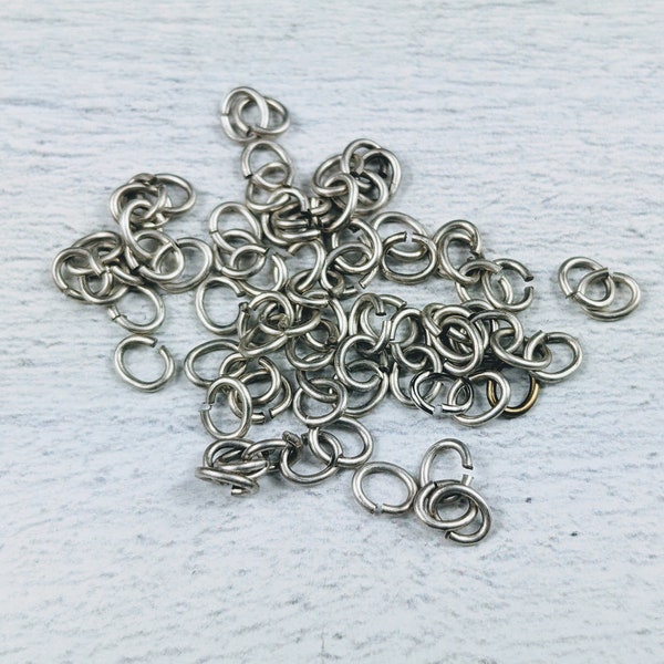4x3mm Oval Antique Silver Jump Rings, Open