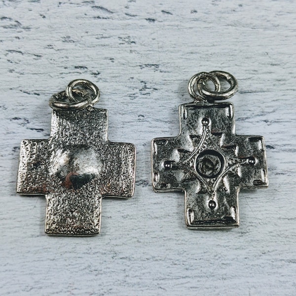 Antique Silver Ornate Cross Charm, Double Sided, Religious, Spiritual, Textured, 25x20mm, 3pcs.