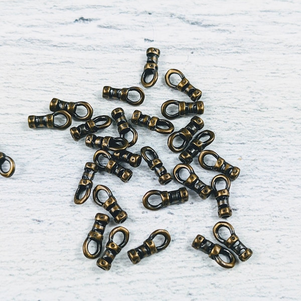 1mm Antique Brass Crimp End with Loop, Leather Crimp, 10pcs.