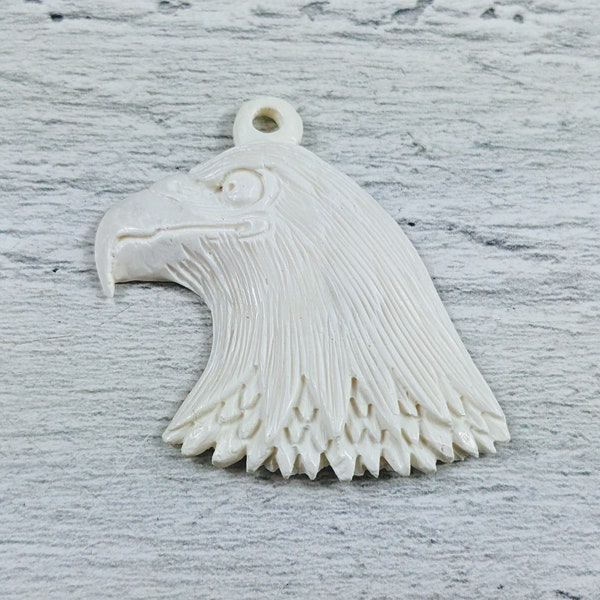 Beautiful Hand Carved Buffalo Bone Eagle Head Pendant, Handmade, Bird, 32x38mm
