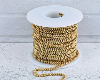 Matte Gold Plated Flattened Curb Chain, 4x2mm