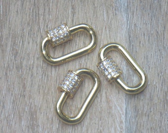14K Gold OR .925 Silver Oval Triggerless Lobster Clasp Carabiner Charm Holder