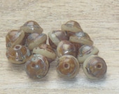 Czech Glass Brown and Cream Picasso Saturn Beads, 8mm, Saucer Beads, 12pcs.