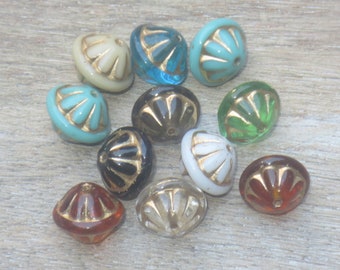 Bicone SilverTone 5pcs Czech Glass Mixed Color Large Saucer Beads Corrugated 13x12mm