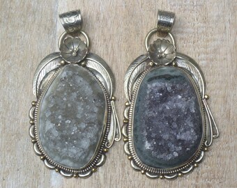 Purple Druzy Dangle Pendant Tibetan Silver and Druzy and Flash Labradorite Gemstone Silver Flower Pendant Nepal Lotus Flower