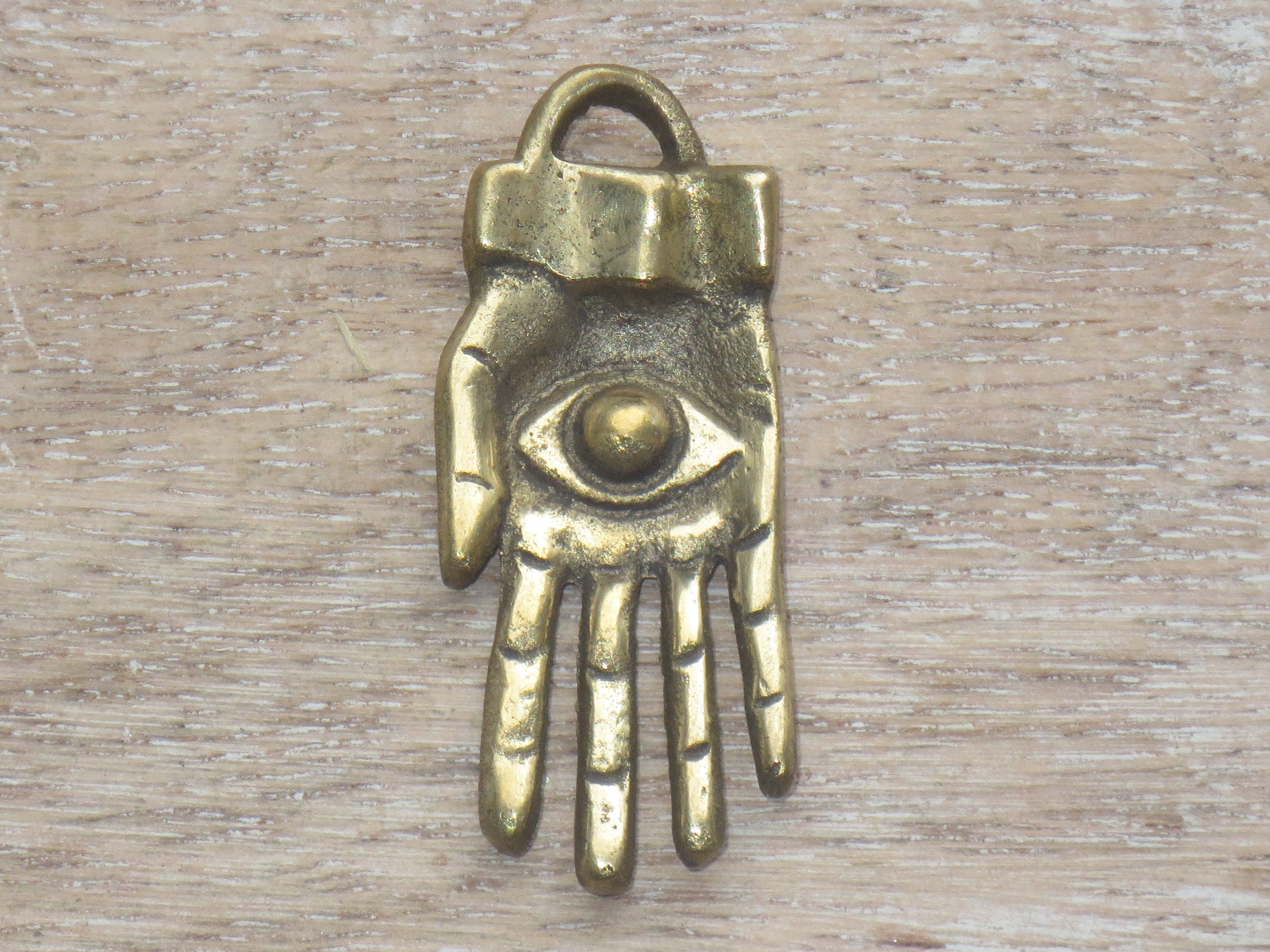 Large Brass Evil Eye Hamsa Charm, Pendant, Namaste, Yoga, Ethnic