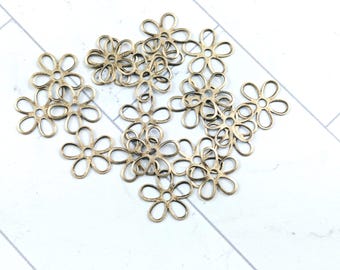 6pcs. Antique Brass Ox Flower Connectors, Links, Floral, Lightweight, 12mm