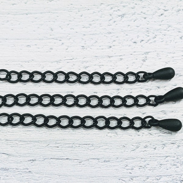 2" Matte Black Extension Chain, Jewelry Extender Chain, Bracelet, Necklace, Curb, Extender