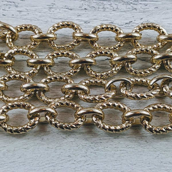 Vintage Large Textured and Smooth Ornate Gold Aluminum Link Chain, 20x13mm and 13x11mm