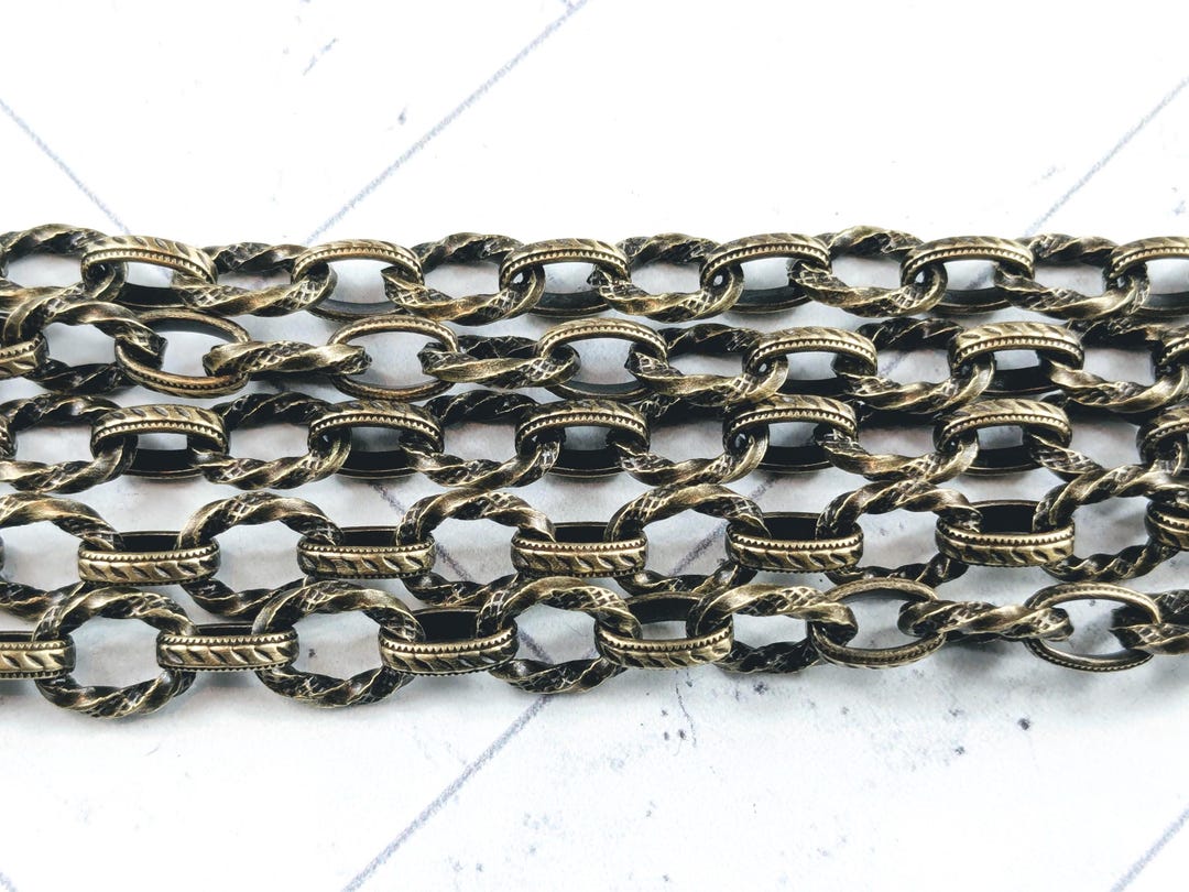 Ox Chain Antique Brass Ox Textured and Twisted Oval Link Chain, 10x6mm and ...