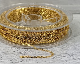 Gold Plated Tiny Heart Link Chain, Dainty Chain, Soldered Links, 2x1mm