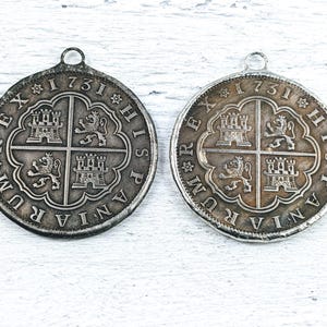 Large Mexican Cross Coin Soldered Pendant, Replica Coins, Shield, Crest,  1pc, 38x45mm, Patina