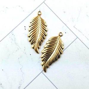 2pcs. Antique Gold Plated Leaf Charms, Textured Design, Leaves, 32x13mm