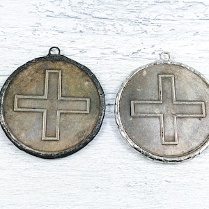 Hand Soldered Cross Replica Coin Pendant, 45mm, Religious, Spiritual, Patina or Silver, 1pc.