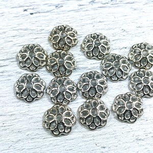 Antique Silver Filigree Flower Bead Caps, 11mm, 50pcs.