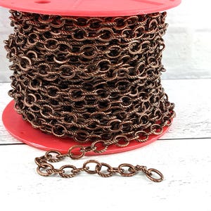 Antique Copper Cable Etched Line Chain 7x10mm, Plated, Textured